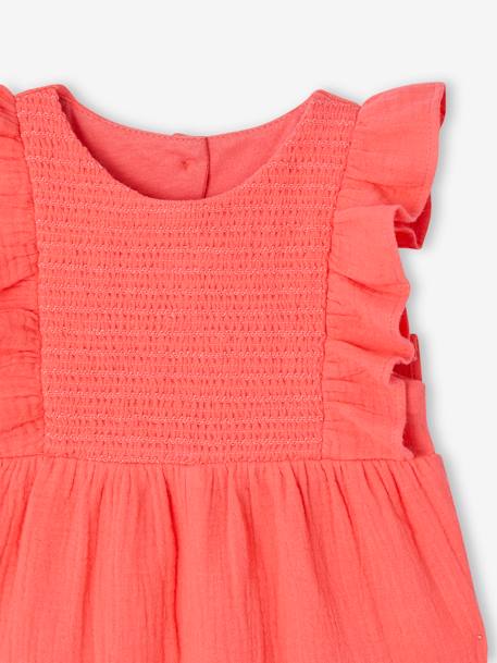 Cotton Gauze Jumpsuit for Babies coral+ecru 