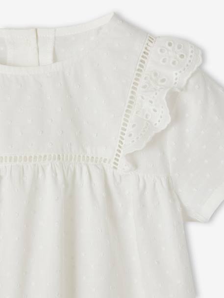 Short Pyjamas in Cotton Voile with Plumetis & Broderie Anglaise for Girls ecru 