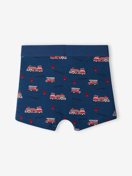 Pack of 5 'Firefighter' Stretch Boxers in Organic Cotton for Boys ocean blue 