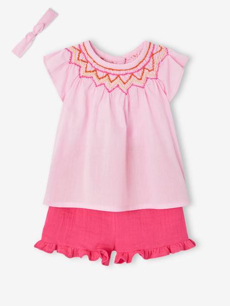 Blouse, Shorts & Headband Ensemble for Babies rose 