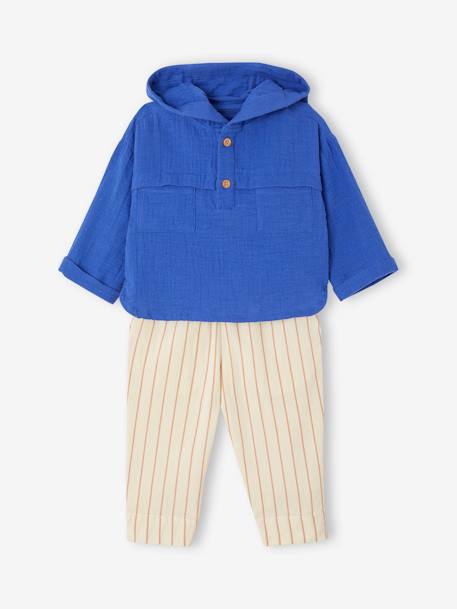 Cotton Gauze Shirt & Trousers Outfit for Babies royal blue 