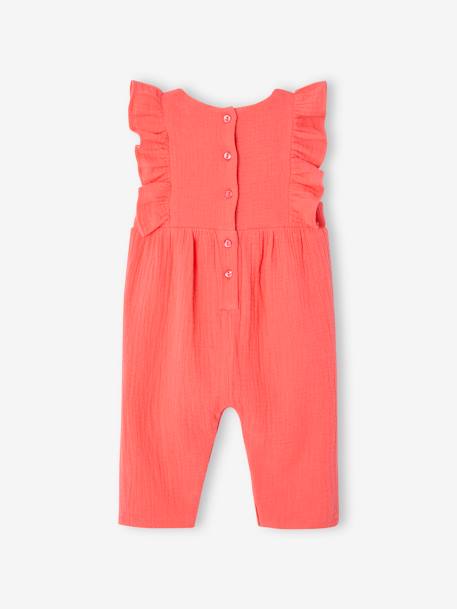 Cotton Gauze Jumpsuit for Babies coral+ecru 