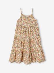 Girls-Dresses-Long Strappy Dress in Cotton Gauze, for Girls