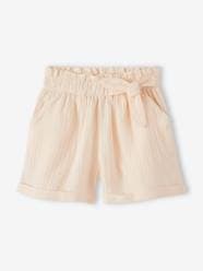 -Paperbag Shorts in Cotton Gauze for Girls