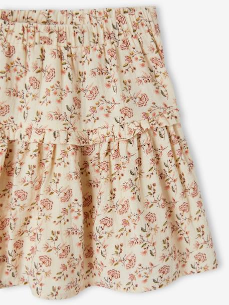 Floral Cotton Gauze Skirt, for Girls ecru+printed white 