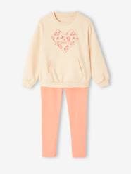 Girls-Sportswear-Sports Combo: Heart Sweatshirt & Techno Fabric Leggings for Girls