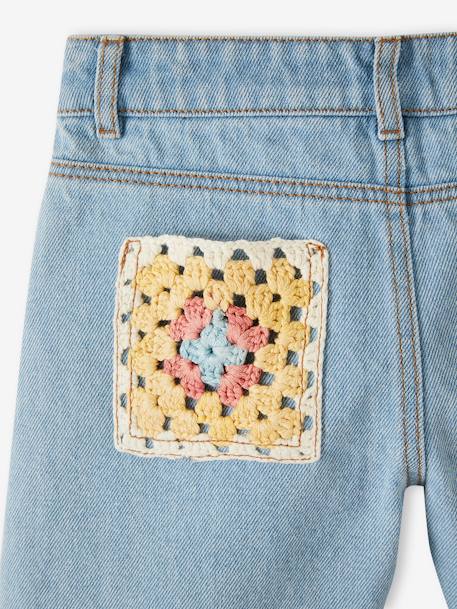 Denim Bermuda Shorts, Crocheted Pocket on the Back, for Girls bleached denim 