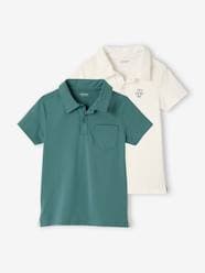 Boys-Set of 2 Plain, Short Sleeve Polo Shirts, for Boys