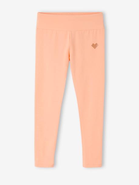 Sports Combo: Heart Sweatshirt & Techno Fabric Leggings for Girls ecru+peach 