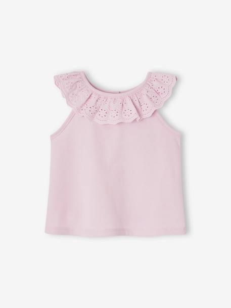 Sleeveless Blouse with Ruffle in Broderie Anglaise for Babies lilac 