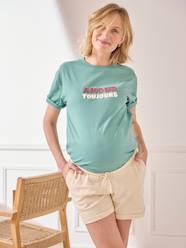 Maternity-Plain T-Shirt with Message, in Organic Cotton, for Maternity