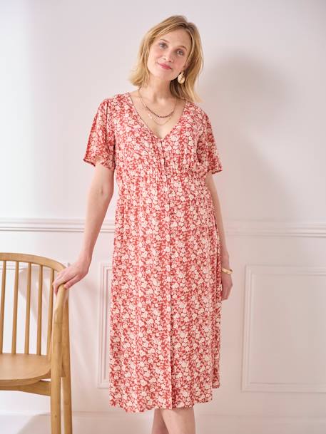 Long Buttoned Dress, Maternity & Nursing Special tomato red 