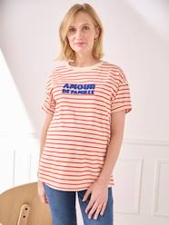 -Striped T-Shirt with Message, in Organic Cotton, for Maternity