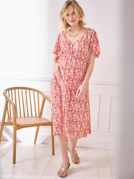 Long Buttoned Dress, Maternity & Nursing Special tomato red 