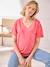 V-Neckline T-Shirt in Linen & Viscose, for Maternity ecru+rose 