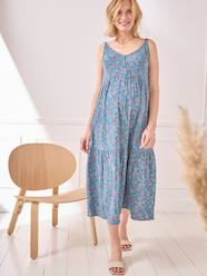 -Strappy Dress in Printed Cotton Gauze, Maternity & Nursing Special