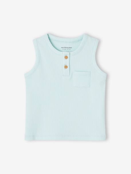 Sleeveless Rib Knit Top for Babies ecru+sky blue 