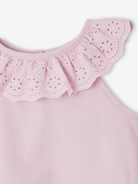 Sleeveless Blouse with Ruffle in Broderie Anglaise for Babies lilac 