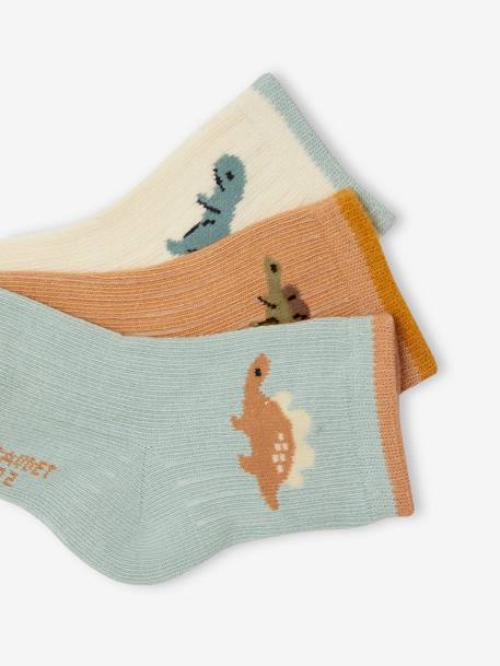 Pack of 3 Pairs of Dinosaur Socks for Baby Boys aqua green 