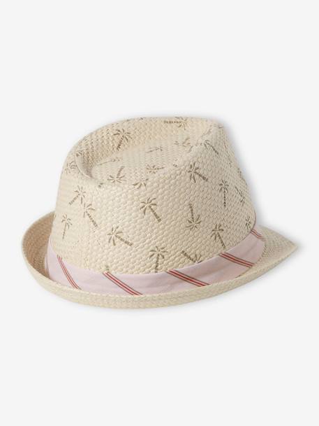 Paper Straw Hat & Striped Ribbon for Baby Boys beige 