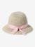 Hat in Paper Straw & Gingham Ribbon for Baby Girls ecru 