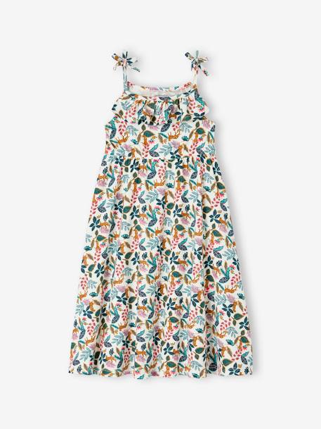 Strappy Midi-Length Dress for Girls blue+ecru+multicoloured+printed white+sky blue 