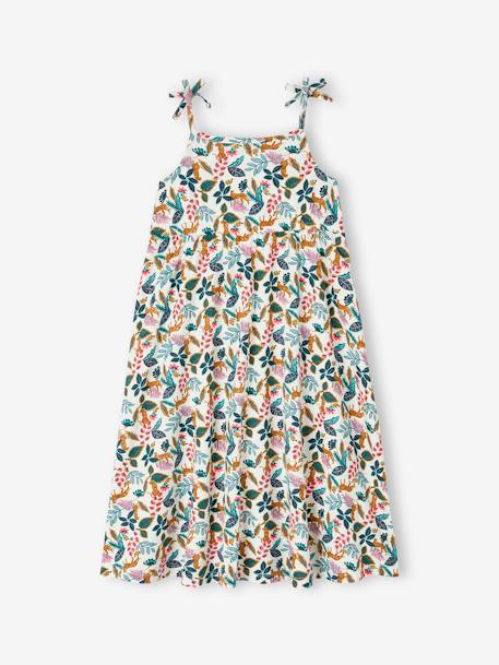 Strappy Midi-Length Dress for Girls blue+ecru+multicoloured+printed white+sky blue 