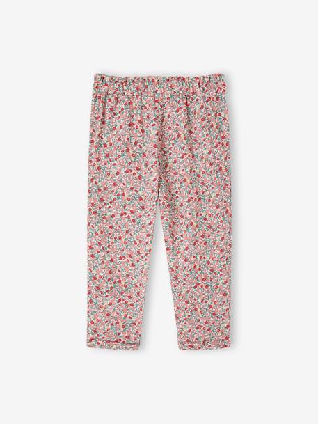 Cropped Cotton Gauze Trousers with Floral Print, for Girls BLUE MEDIUM ALL OVER PRINTED+blush+printed white 