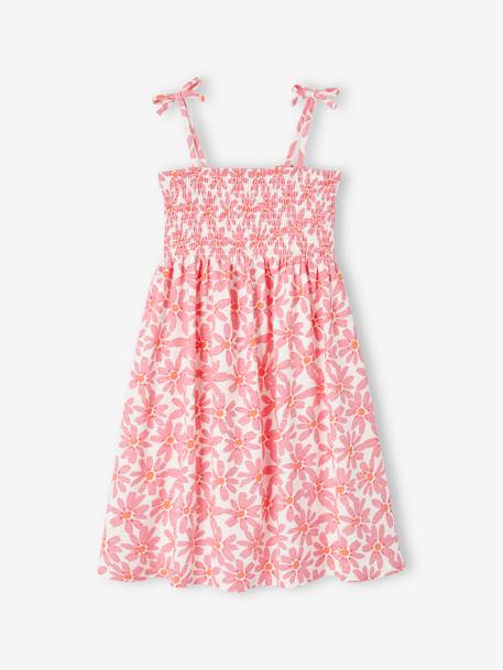 Smocked Dress with Straps for Girls rose+tangerine 