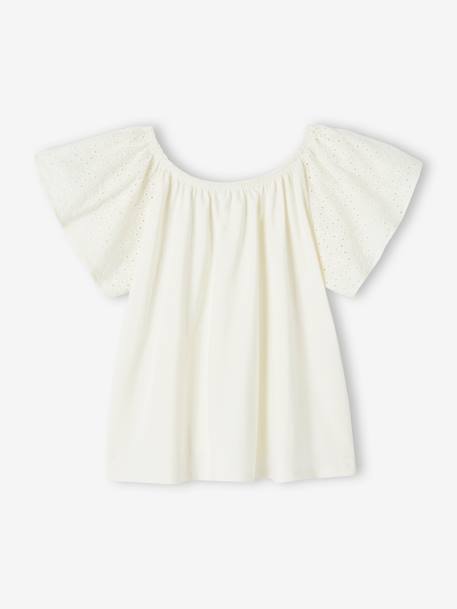 T-Shirt with Sleeves in Broderie Anglaise for Girls ecru 