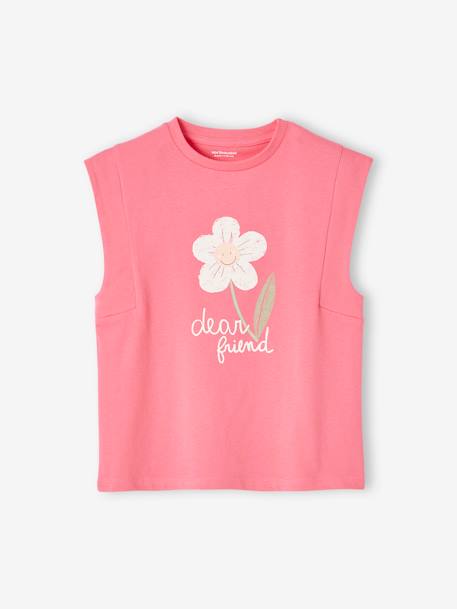 Sleeveless Top with Bird, for Girls ecru+sweet pink 