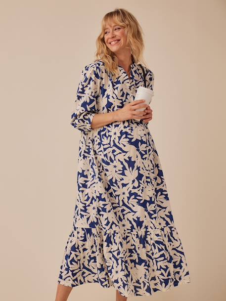 Long Bohemian-Style Dress with Buttons, for Maternity, by ENVIE DE FRAISE pomegranate+royal blue 