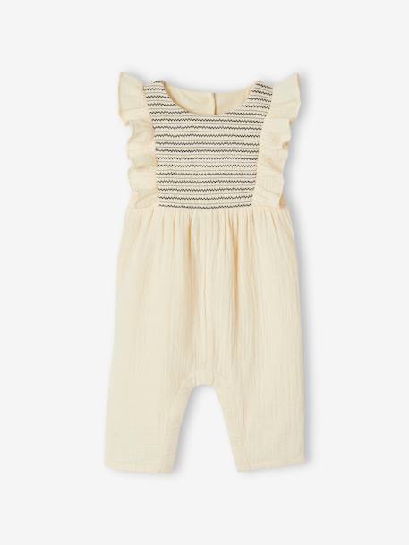 Cotton Gauze Jumpsuit for Babies coral+ecru 