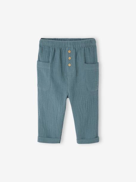Trousers in Cotton Gauze for Babies peacock blue 