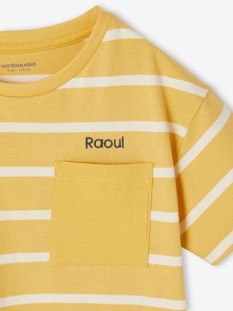 Striped T-Shirt for Boys aqua green+ochre 