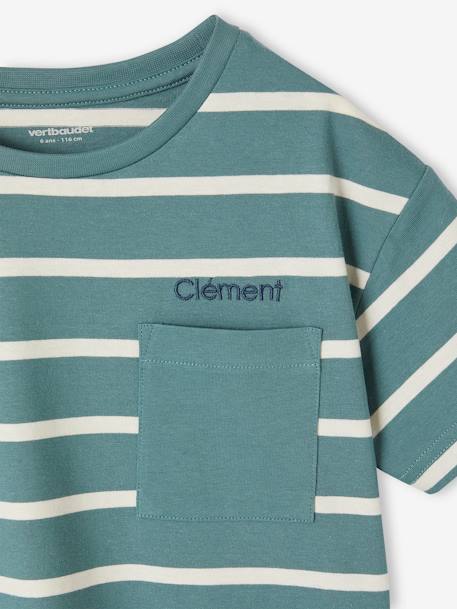 Striped T-Shirt for Boys aqua green+ochre 