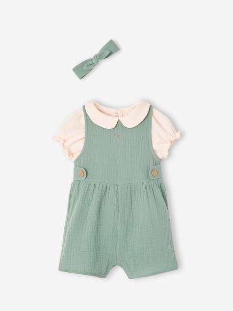 3-Piece Combo: T-Shirt, Jumpsuit & Headband for Babies old rose+sage green 