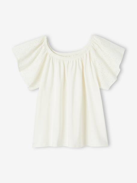 T-Shirt with Sleeves in Broderie Anglaise for Girls ecru 