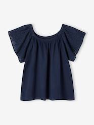 Girls-Tops-T-Shirts-T-Shirt with Sleeves in Broderie Anglaise for Girls