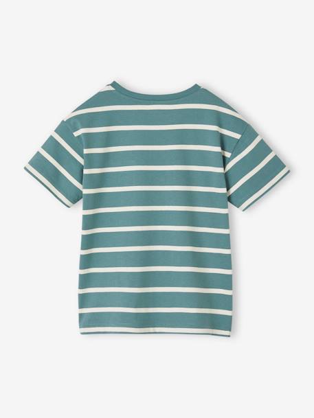 Striped T-Shirt for Boys aqua green+ochre 