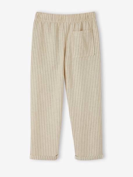 Striped Trousers, Loose Cut, in Cotton/Linen, for Boys striped beige 