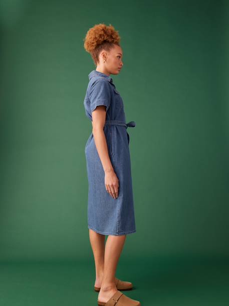 Safari-Style Dress in Denim for Maternity, by ENVIE DE FRAISE stone 