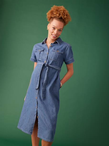 Safari-Style Dress in Denim for Maternity, by ENVIE DE FRAISE stone 