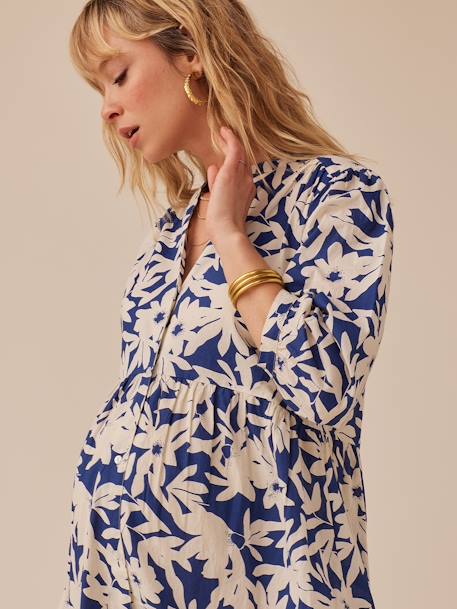 Long Bohemian-Style Dress with Buttons, for Maternity, by ENVIE DE FRAISE pomegranate+royal blue 