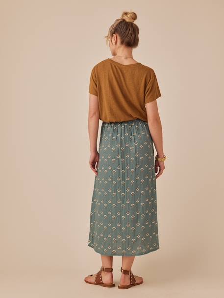 Long Skirt in Cotton Gauze for Maternity, ENVIE DE FRAISE green+sandy beige 