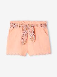 Cotton Gauze Shorts with Floral Belt for Babies