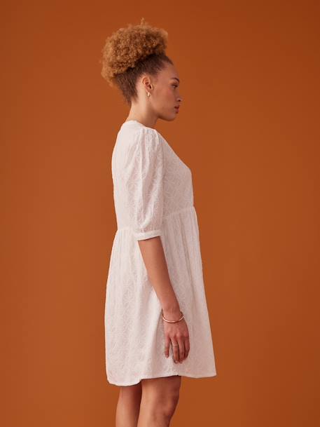 Buttoned, Broderie Anglaise Dress for Maternity, by ENVIE DE FRAISE ecru 