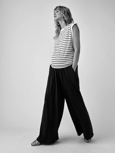 Palazzo-Style Fluid Trousers for Maternity, by ENVIE DE FRAISE black+sandy beige 