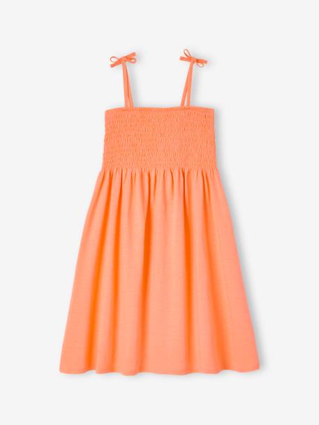 Smocked Dress with Straps for Girls rose+tangerine 