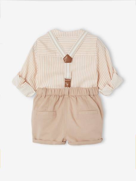 Occasion Wear Ensemble: Shirt + Shorts + Braces for Babies taupe 